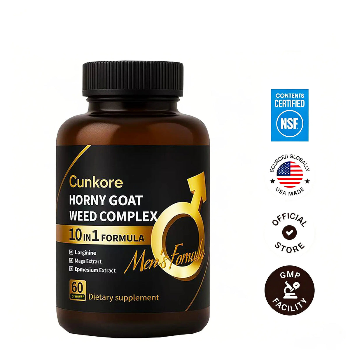 Cunkore NEW 10-In-1 Goat Weed Complex Nitric Oxide Booster 60Ct Natural Dietary Capsules, Libido Enhancer, Workout & Fitness Endurance Supplement, Energy Boost, Supports Blood Circulation, Prostate, Cellular Health & Healthcare