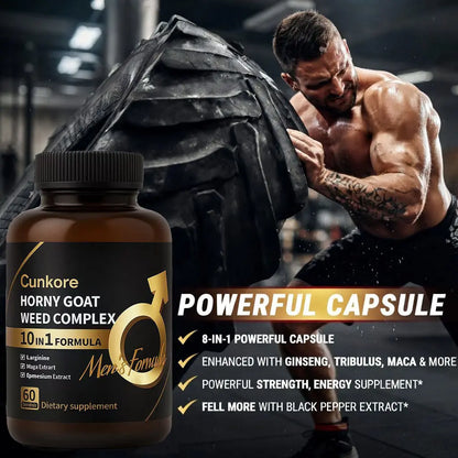 Cunkore NEW 10-In-1 Goat Weed Complex Nitric Oxide Booster 60Ct Natural Dietary Capsules, Libido Enhancer, Workout & Fitness Endurance Supplement, Energy Boost, Supports Blood Circulation, Prostate, Cellular Health & Healthcare