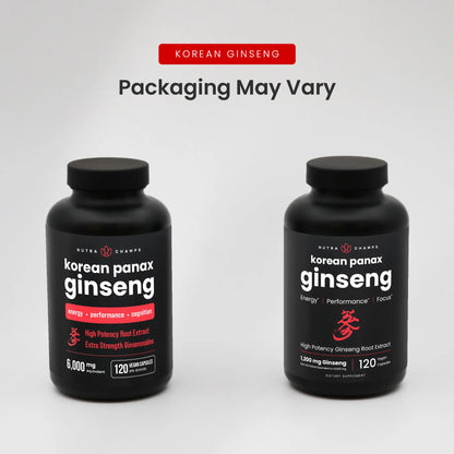 Nutrachamps Korean Red Panax Ginseng Capsules | Extra Strength Ginsenosides for Energy, Focus, Performance, Vitality & Immune Support | Korean Ginseng Root Extract (120, Red)