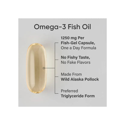 Sports Research Omega-3 Fish Oil 1250 - Triple Strength Fish Oil Supplement from Wild Alaska Pollock - MSC Certified Sustainable · Non-Gmo · Soy Free - 90 Softgel Capsules