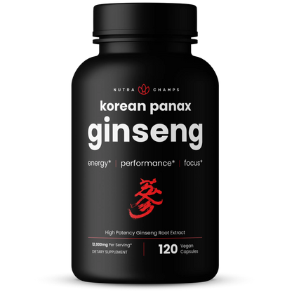 Nutrachamps Korean Red Panax Ginseng Capsules | Extra Strength Ginsenosides for Energy, Focus, Performance, Vitality & Immune Support | Korean Ginseng Root Extract (120, Red)