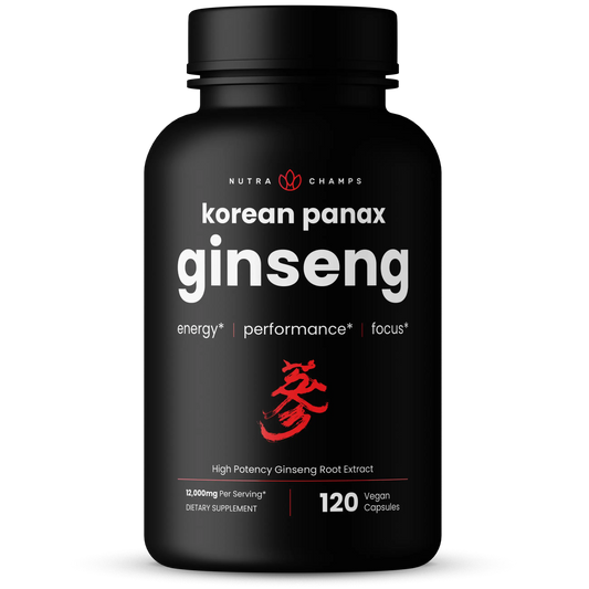 Nutrachamps Korean Red Panax Ginseng Capsules | Extra Strength Ginsenosides for Energy, Focus, Performance, Vitality & Immune Support | Korean Ginseng Root Extract (120, Red)