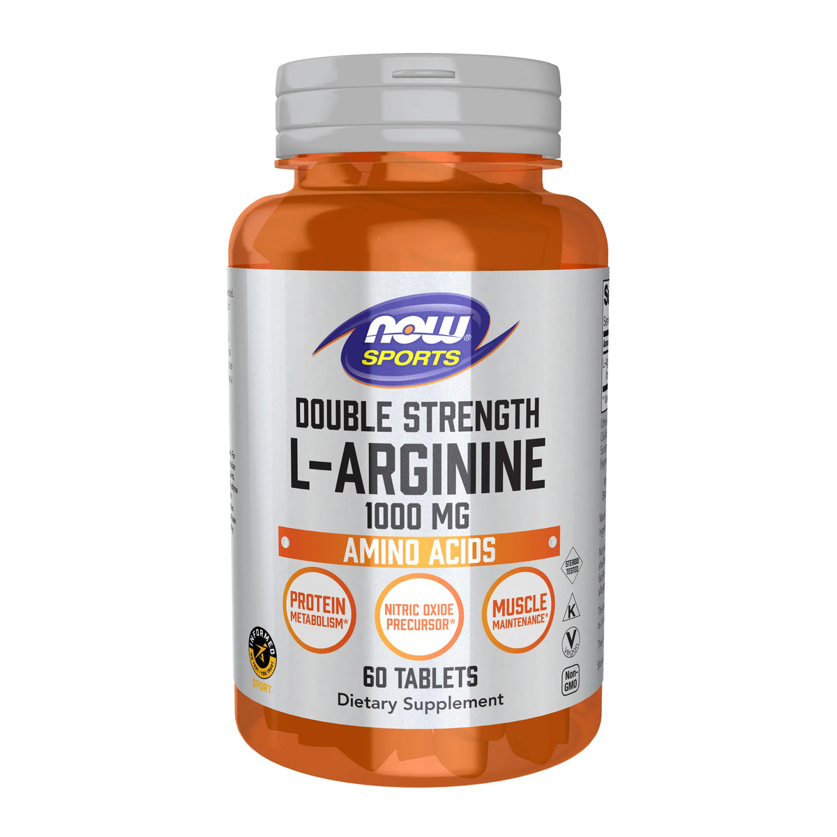 NOW Sports Nutrition Double Strength L-Arginine 1000Mg Edible Fitness Supplement, Nitric Oxide Precursor Amino Acid Healthcare Tablet, 60 Count