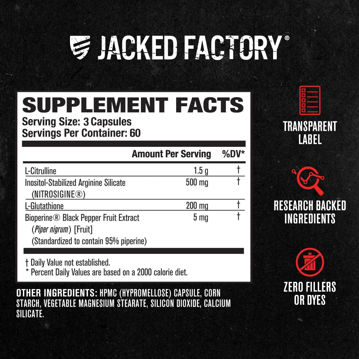 Jacked Factory N.O. XT - Nitric Oxide Booster with Nitrosigine, L-Citrulline & L-Arginine, 180 Capsules