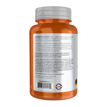 NOW Sports Nutrition Double Strength L-Arginine 1000Mg Edible Fitness Supplement, Nitric Oxide Precursor Amino Acid Healthcare Tablet, 60 Count