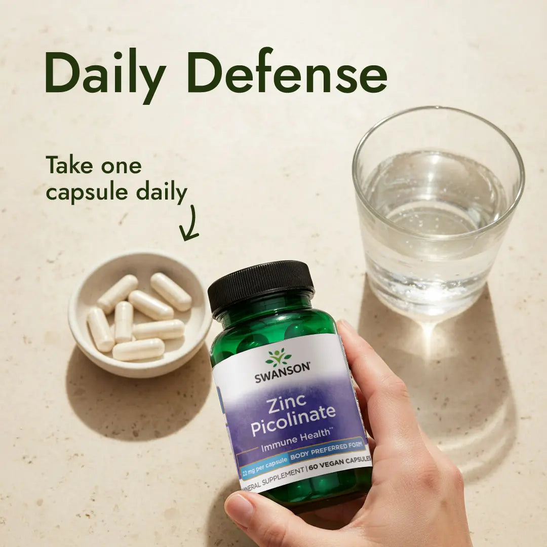 Swanson Zinc Picolinate 22 Mg Body Preferred Form 60 Vegan Capsules for Immune Health & Collagen Production US Healthcare Supplement