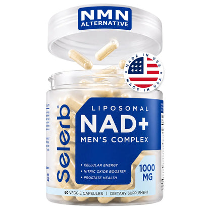 Selerb NAD+ Supplement for Men with NMN - Liposomal Complex with Trans-Resveratrol, Coq10, Maca & Ashwagandha - Supports Cellular Renewal, Energy & Performance - 60 Capsules Dietary Healthcare Vitamins