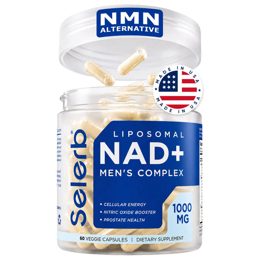 Selerb NAD+ Supplement for Men with NMN - Liposomal Complex with Trans-Resveratrol, Coq10, Maca & Ashwagandha - Supports Cellular Renewal, Energy & Performance - 60 Capsules Dietary Healthcare Vitamins