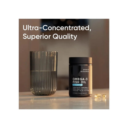 Sports Research Omega-3 Fish Oil 1250 - Triple Strength Fish Oil Supplement from Wild Alaska Pollock - MSC Certified Sustainable · Non-Gmo · Soy Free - 90 Softgel Capsules
