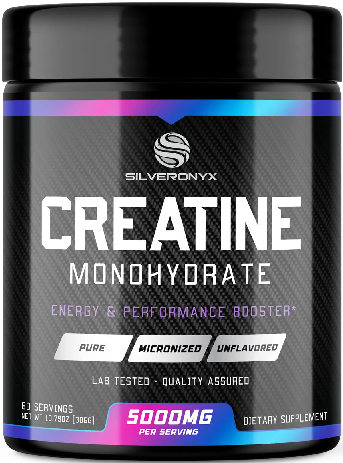 SilverOnyx Creatine Monohydrate Powder - Micronized, 5g per Serving, Unflavoured