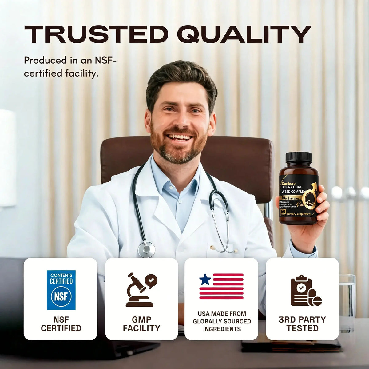 Cunkore NEW 10-In-1 Goat Weed Complex Nitric Oxide Booster 60Ct Natural Dietary Capsules, Libido Enhancer, Workout & Fitness Endurance Supplement, Energy Boost, Supports Blood Circulation, Prostate, Cellular Health & Healthcare