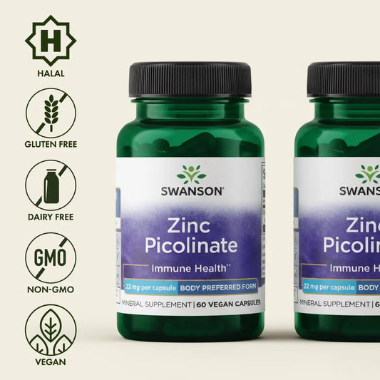 Swanson Zinc Picolinate 22 Mg Body Preferred Form 60 Vegan Capsules for Immune Health & Collagen Production US Healthcare Supplement