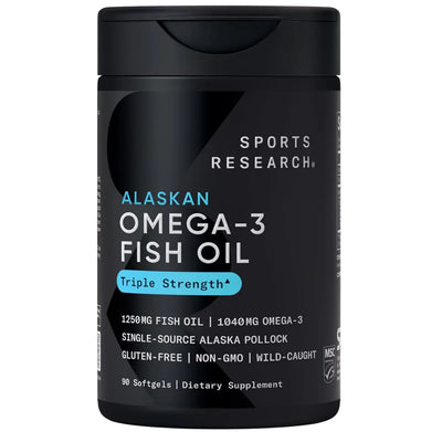 Sports Research Omega-3 Fish Oil 1250 - Triple Strength Fish Oil Supplement from Wild Alaska Pollock - MSC Certified Sustainable · Non-Gmo · Soy Free - 90 Softgel Capsules