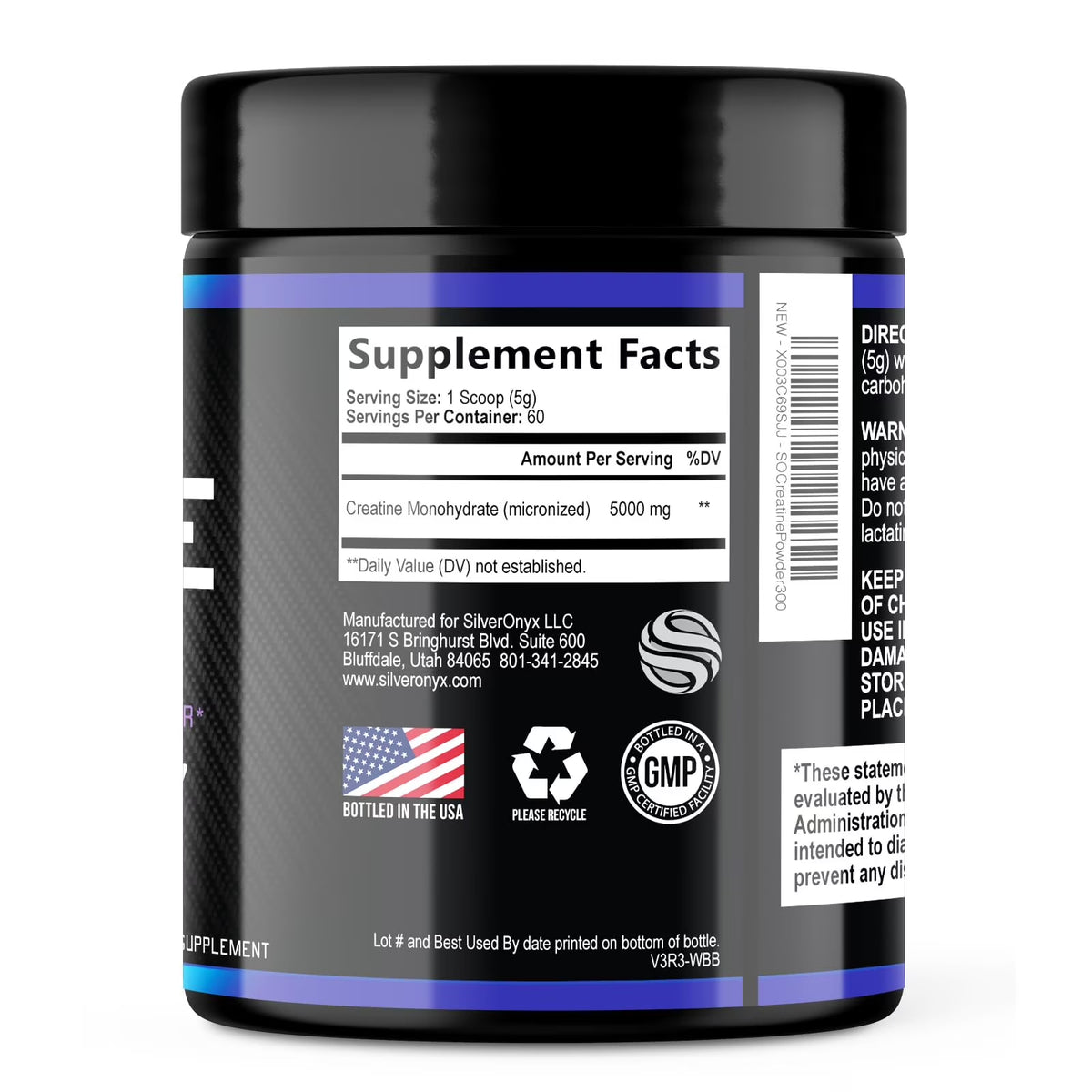SilverOnyx Creatine Monohydrate Powder - Micronized, 5g per Serving, Unflavoured