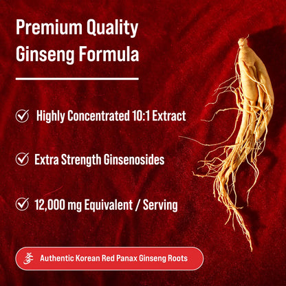 Nutrachamps Korean Red Panax Ginseng Capsules | Extra Strength Ginsenosides for Energy, Focus, Performance, Vitality & Immune Support | Korean Ginseng Root Extract (120, Red)