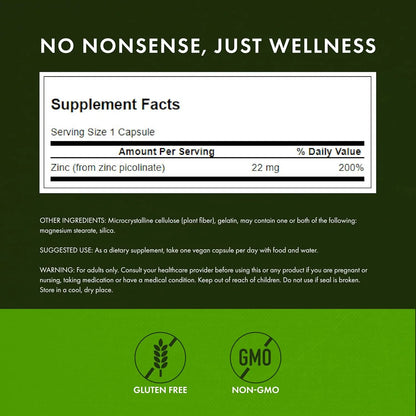 Swanson Zinc Picolinate 22 Mg Body Preferred Form 60 Vegan Capsules for Immune Health & Collagen Production US Healthcare Supplement